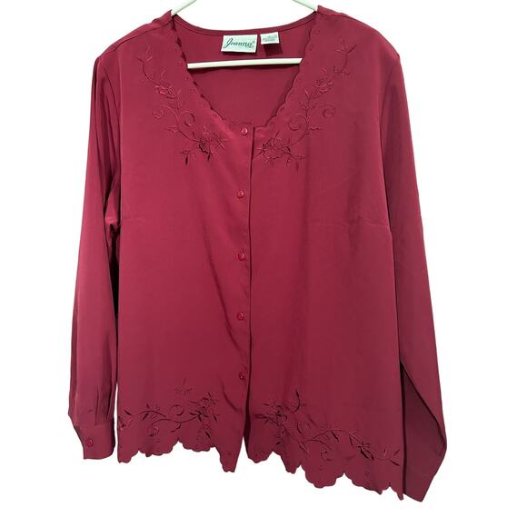 Vintage 80’s Joanna Blouse Cranberry Size XL - Picture 1 of 7
